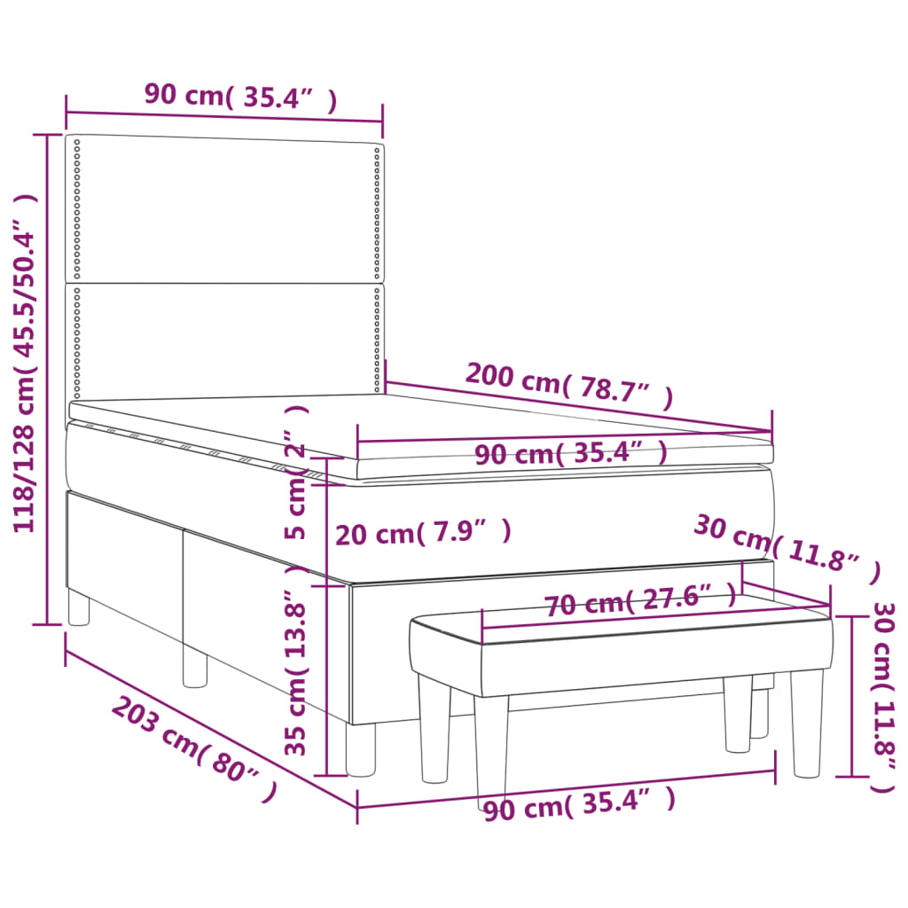 Sommier à lattes de lit avec matelas Gris clair 90x200 cm Tissu