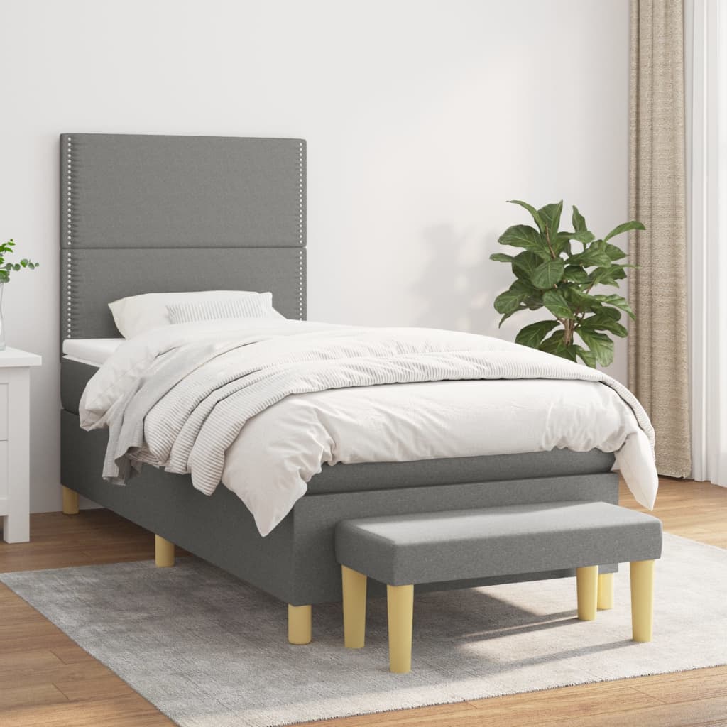 Sommier à lattes de lit avec matelas Gris foncé 90x200 cm Tissu