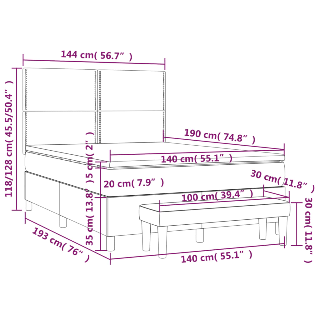 Sommier à lattes de lit avec matelas Gris clair 140x190cm Tissu