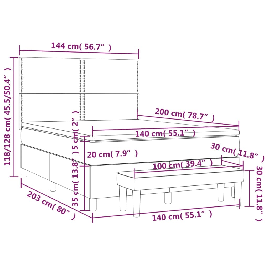 Sommier à lattes de lit avec matelas Gris clair 140x200cm Tissu