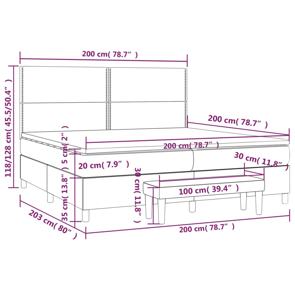 Sommier à lattes de lit avec matelas Gris foncé 200x200cm Tissu