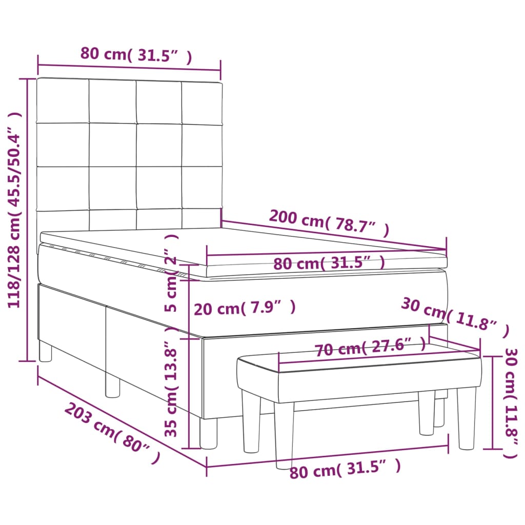 Sommier à lattes de lit avec matelas Gris clair 80x200 cm Tissu