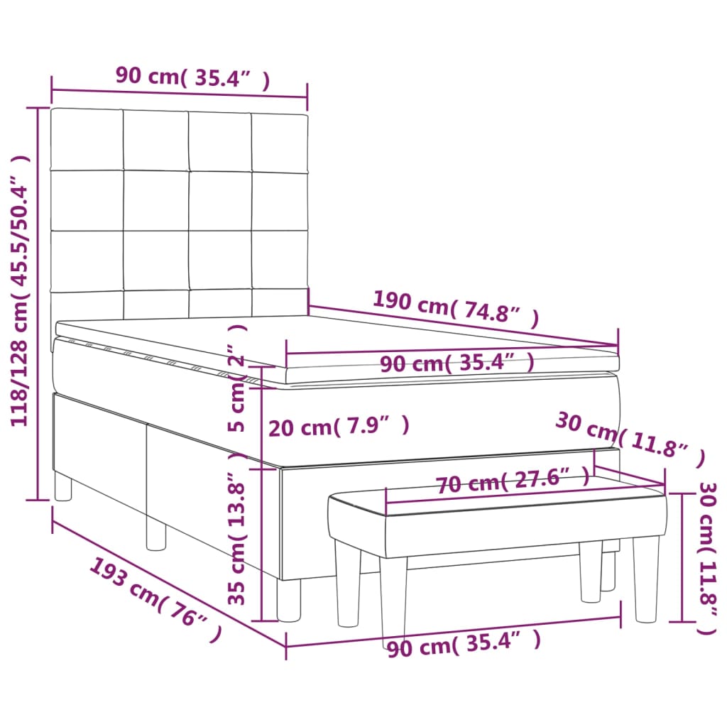 Sommier à lattes de lit avec matelas Taupe 90x190 cm Tissu