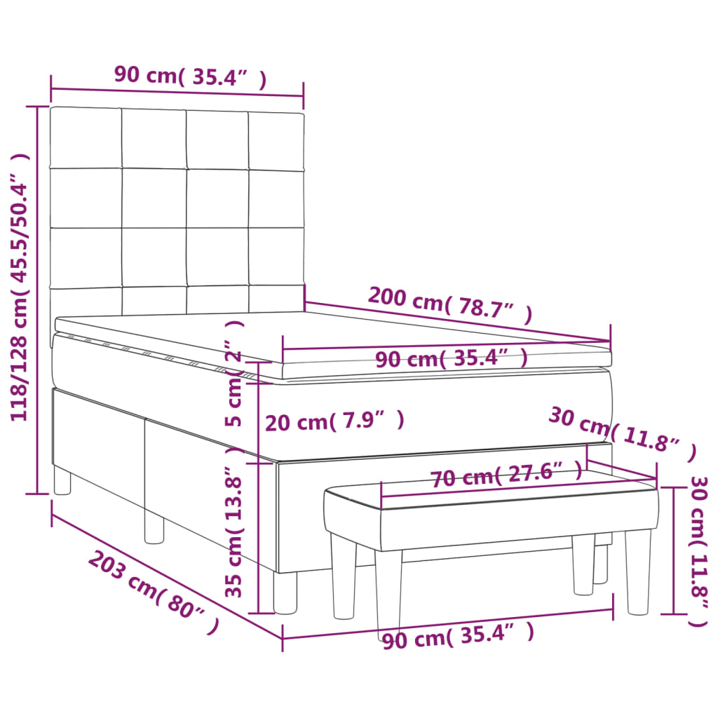 Sommier à lattes de lit avec matelas Gris foncé 90x200 cm Tissu