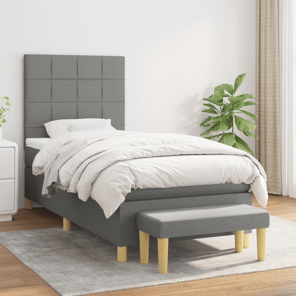 Sommier à lattes de lit avec matelas Gris foncé 90x200 cm Tissu