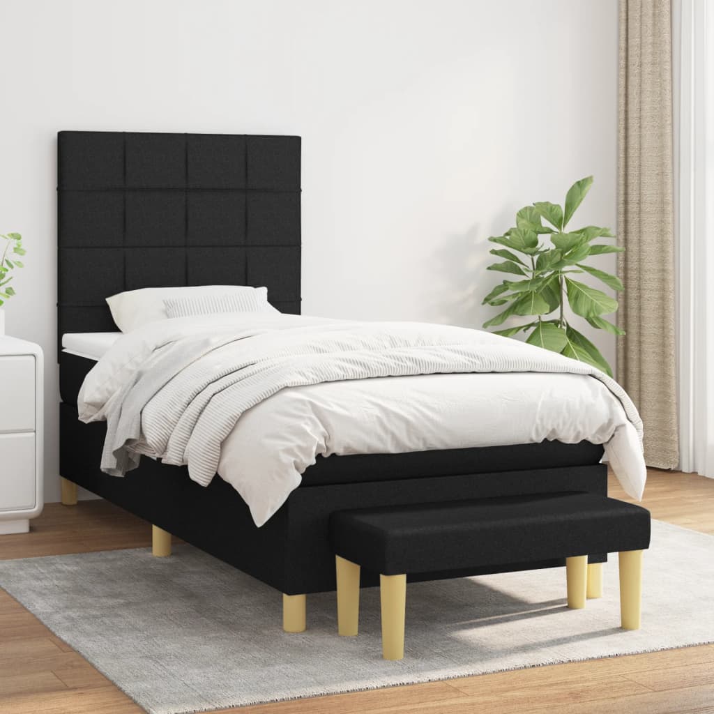 Sommier à lattes de lit avec matelas Noir 90x200 cm Tissu