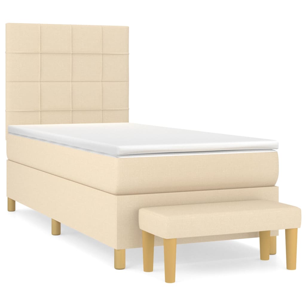 Sommier à lattes de lit avec matelas Crème 90x200 cm Tissu