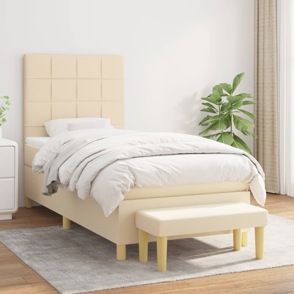 Sommier à lattes de lit avec matelas Crème 90x200 cm Tissu