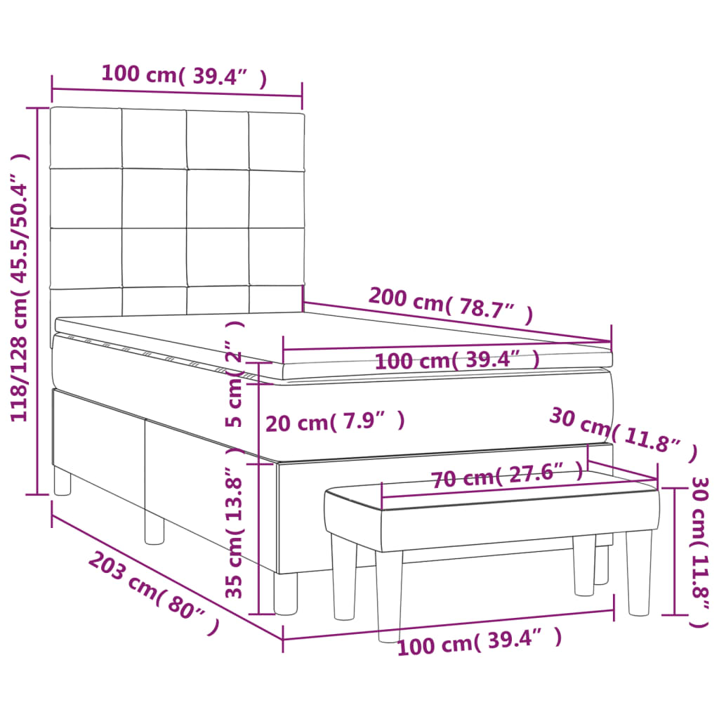 Sommier à lattes de lit avec matelas Gris foncé 100x200cm Tissu