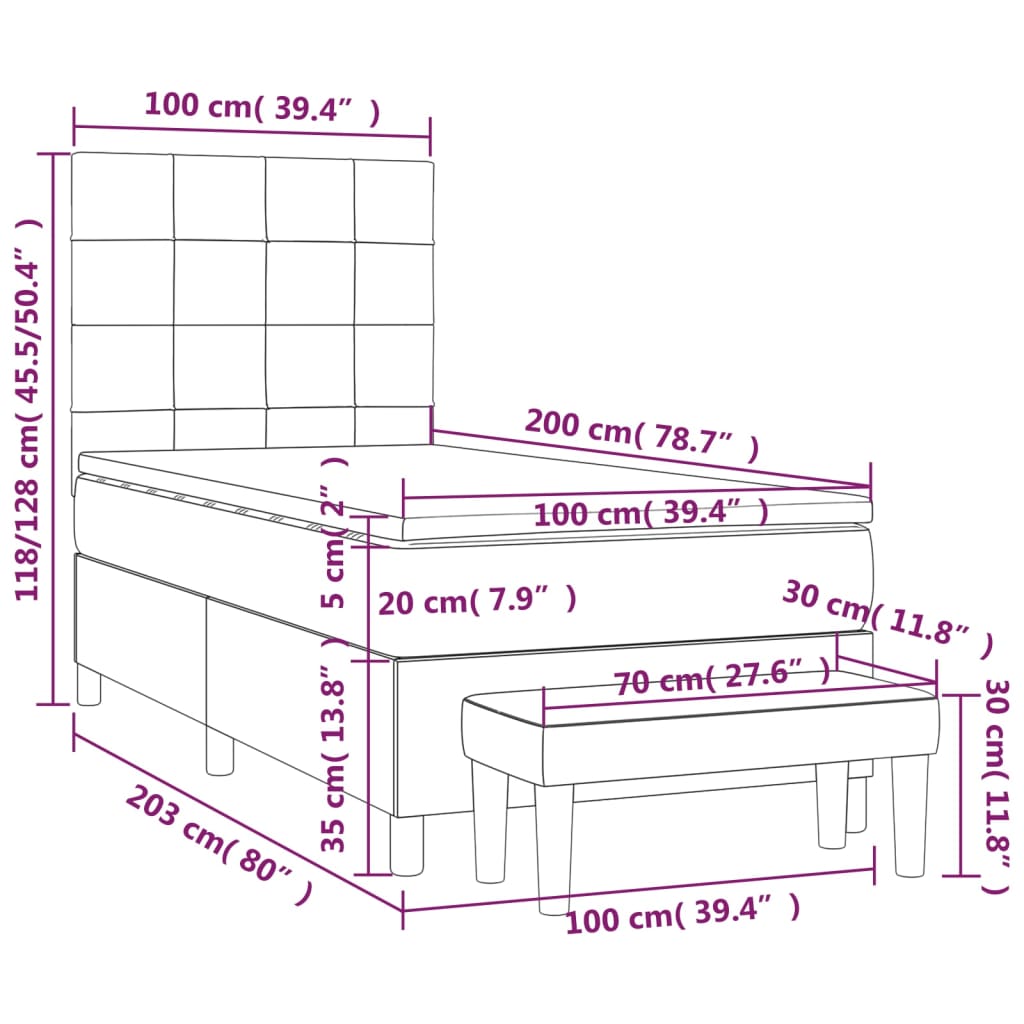 Sommier à lattes de lit avec matelas Noir 100x200 cm Tissu