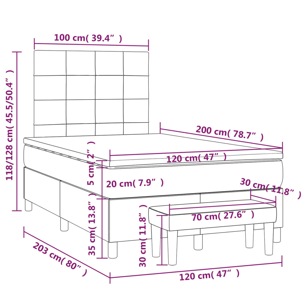 Sommier à lattes de lit avec matelas Gris foncé 120x200cm Tissu