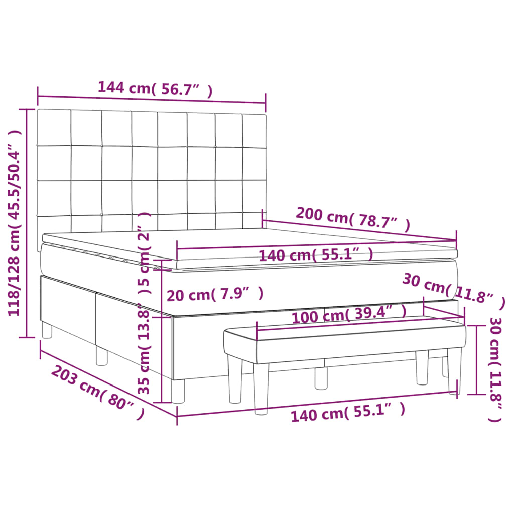 Sommier à lattes de lit avec matelas Gris clair 140x200cm Tissu