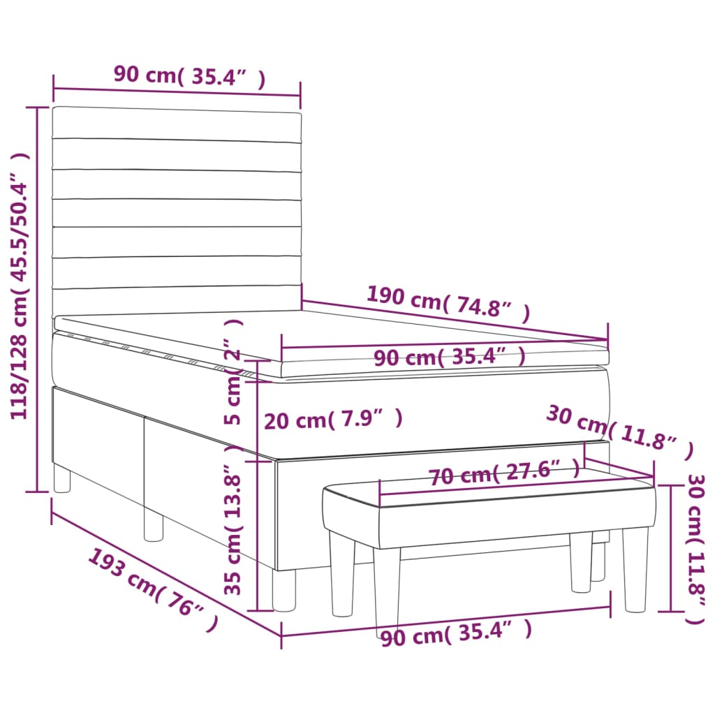 Sommier à lattes de lit avec matelas Taupe 90x190 cm Tissu