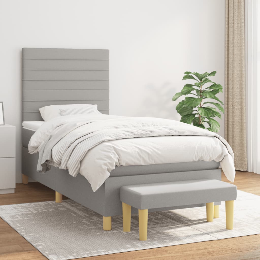 Sommier à lattes de lit avec matelas Gris clair 90x200 cm Tissu