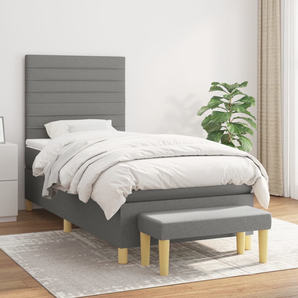 Sommier à lattes de lit avec matelas Gris foncé 90x200 cm Tissu