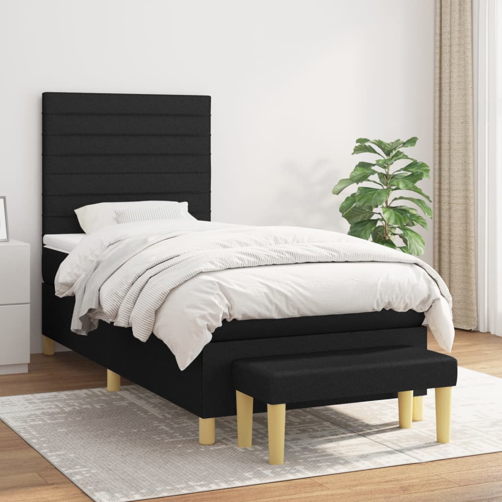 Sommier à lattes de lit avec matelas Noir 90x200 cm Tissu