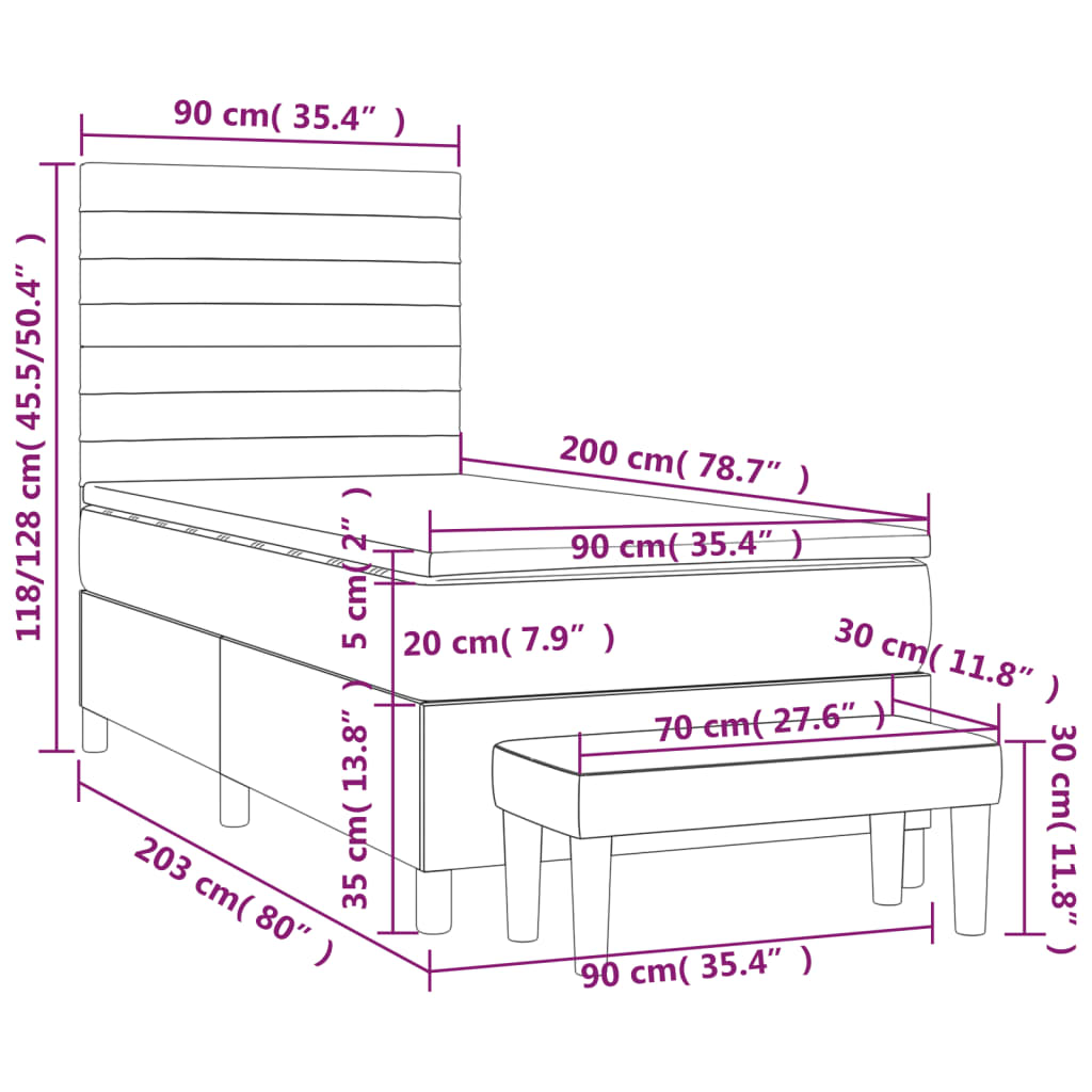 Sommier à lattes de lit avec matelas Marron foncé 90x200 cm