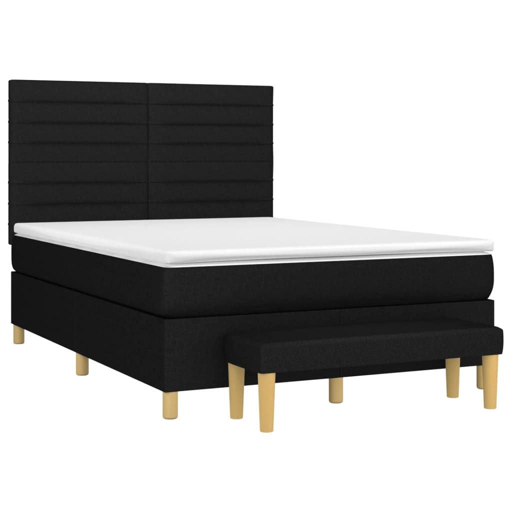 Sommier à lattes de lit avec matelas Noir 140x190 cm Tissu