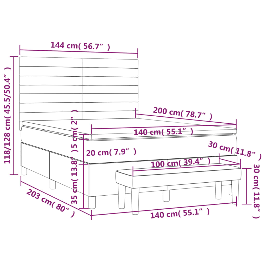 Sommier à lattes de lit avec matelas Taupe 140x200 cm Tissu