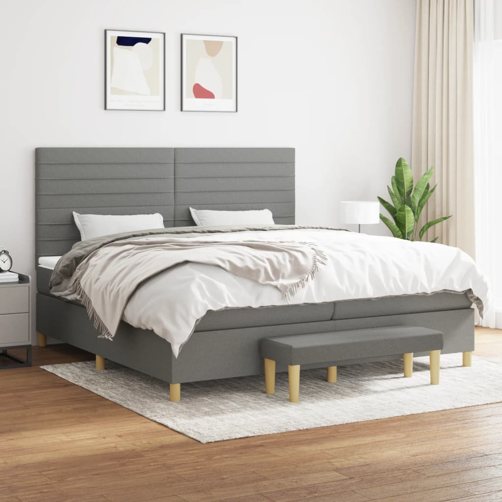 Sommier à lattes de lit avec matelas Gris foncé 200x200cm Tissu