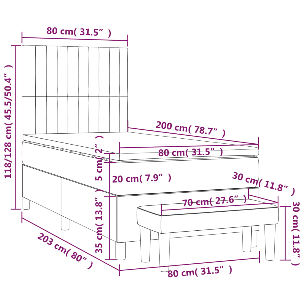 Sommier à lattes de lit avec matelas Bleu 80x200 cm Tissu