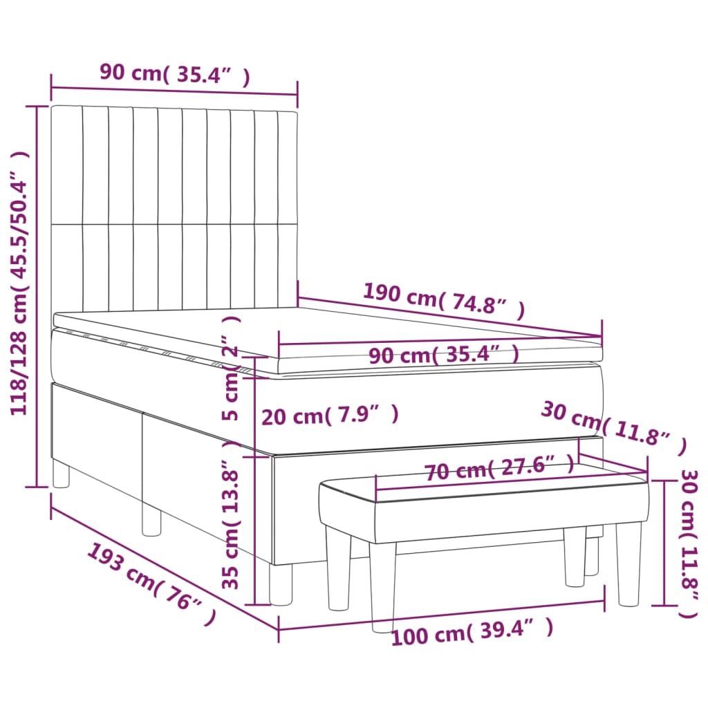 Sommier à lattes de lit avec matelas Taupe 90x190 cm Tissu