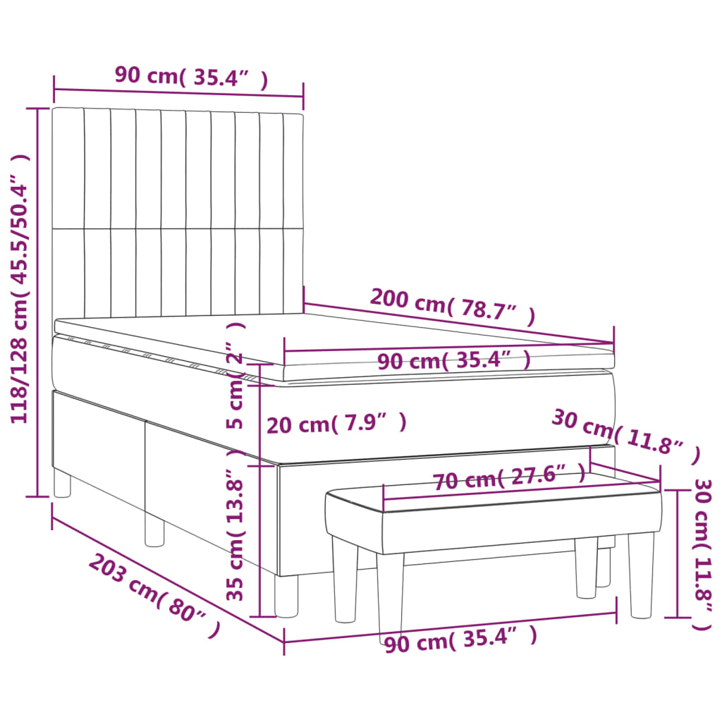 Sommier à lattes de lit avec matelas Taupe 90x200 cm Tissu