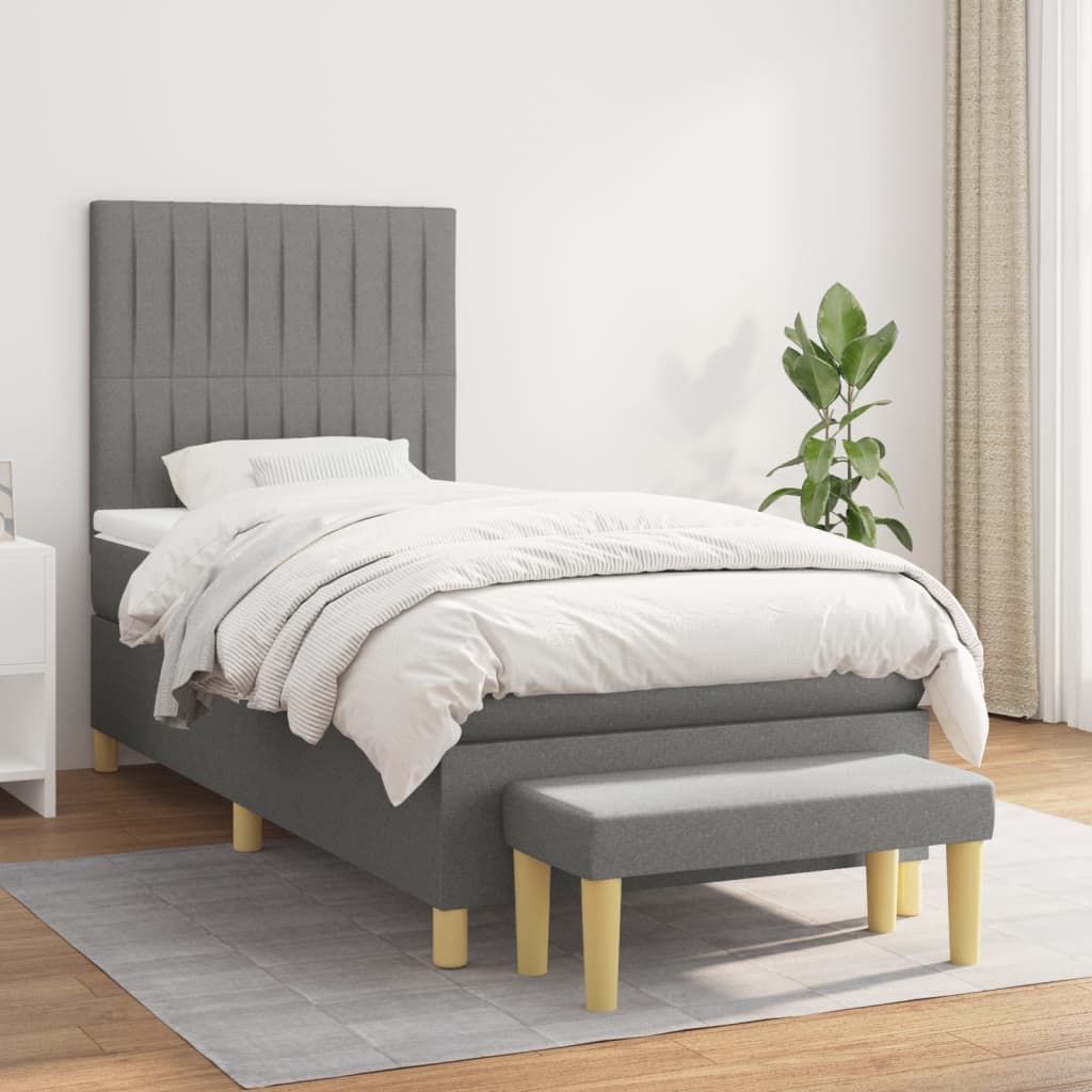 Sommier à lattes de lit avec matelas Gris foncé 100x200cm Tissu