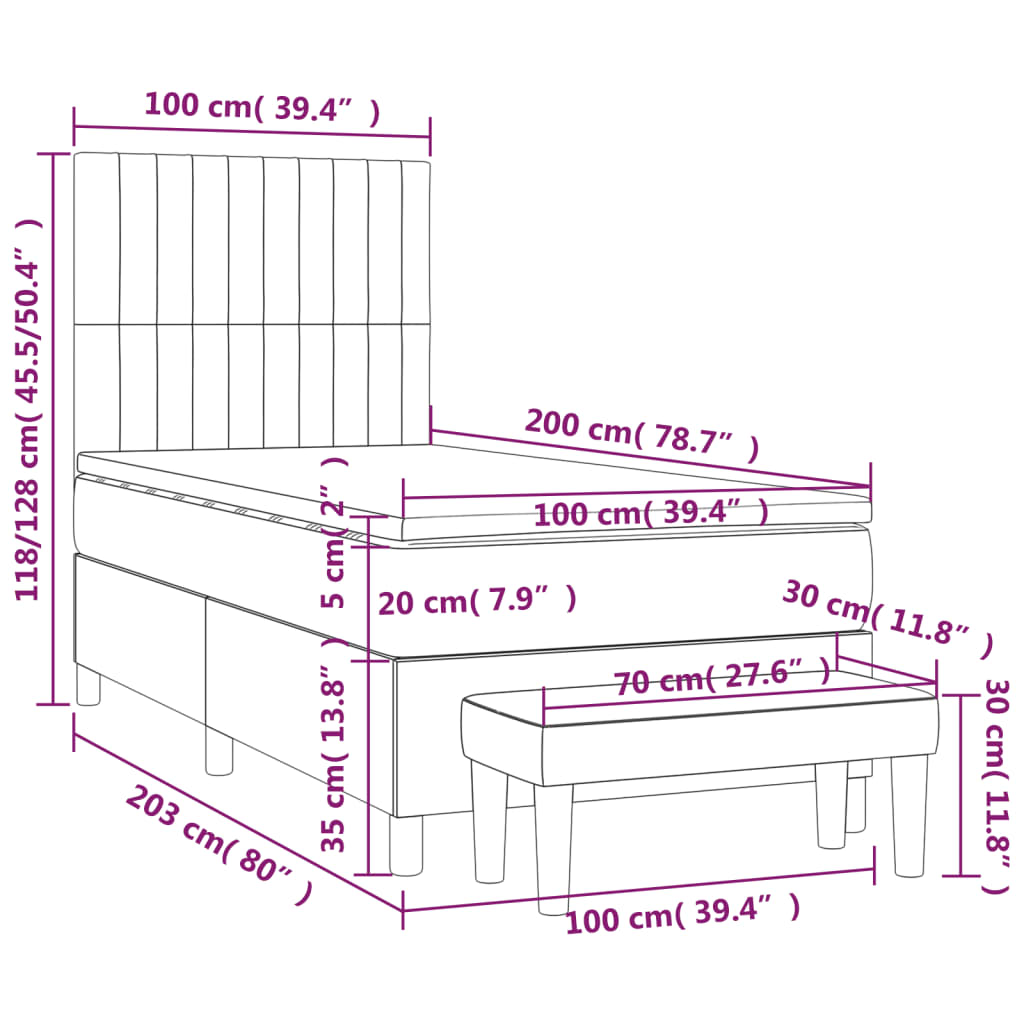 Sommier à lattes de lit avec matelas Crème 100x200 cm Tissu