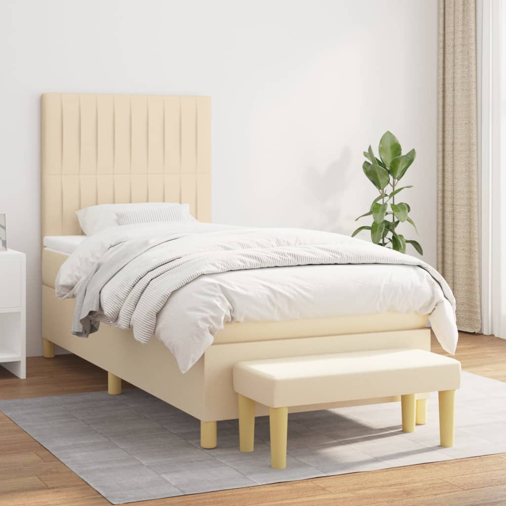 Sommier à lattes de lit avec matelas Crème 100x200 cm Tissu