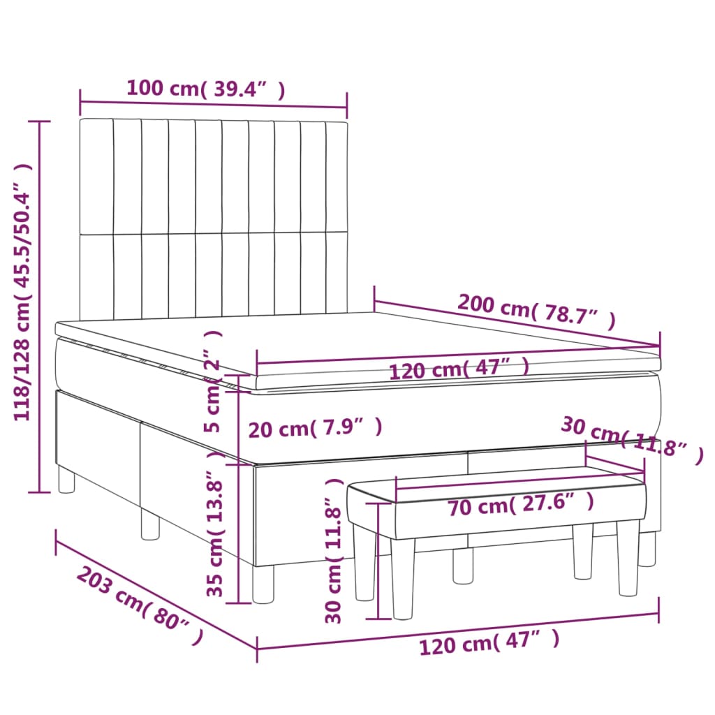 Sommier à lattes de lit avec matelas Crème 120x200 cm Tissu