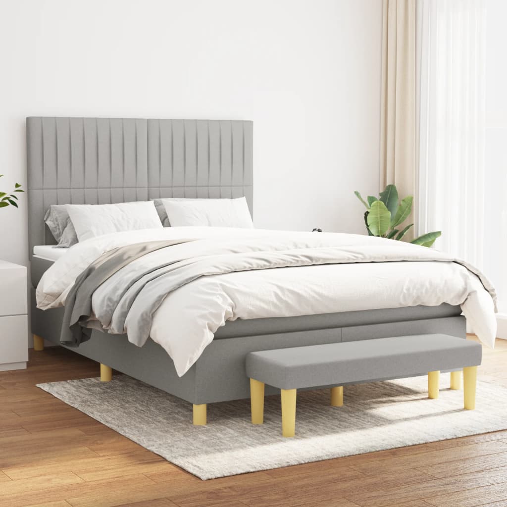 Sommier à lattes de lit avec matelas Gris clair 140x190cm Tissu