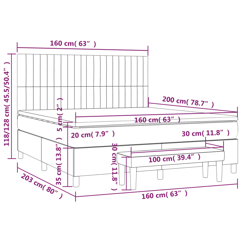 Sommier à lattes de lit avec matelas Taupe 160x200 cm Tissu