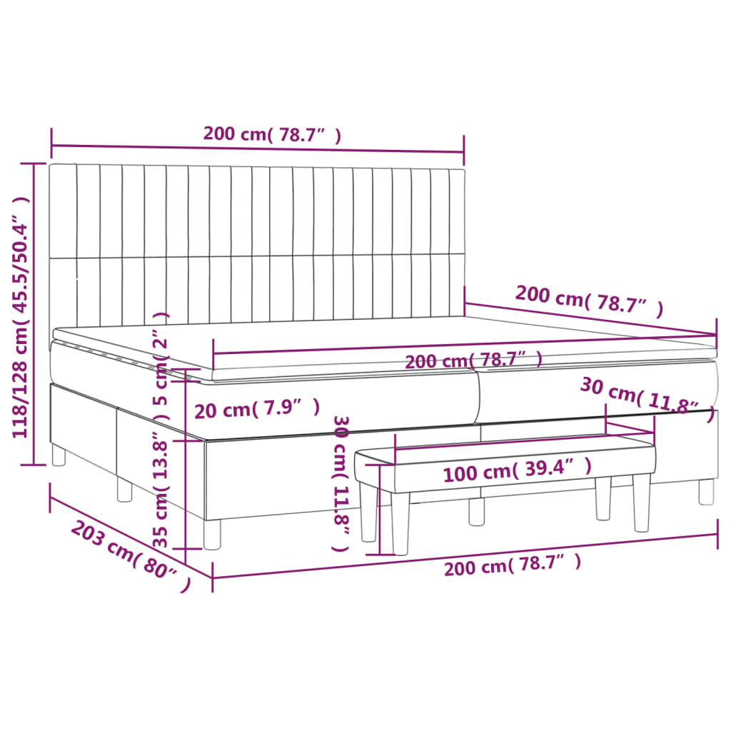 Sommier à lattes de lit avec matelas Gris foncé 200x200cm Tissu