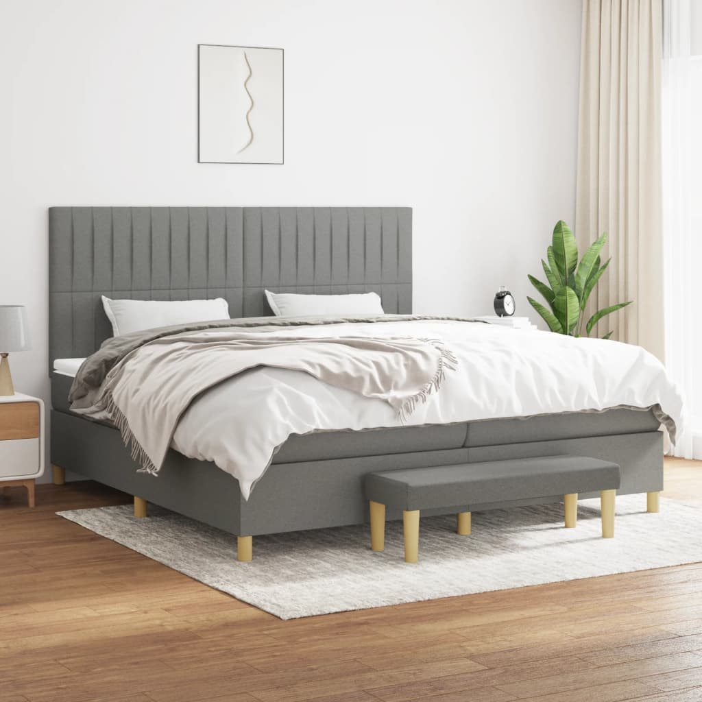 Sommier à lattes de lit avec matelas Gris foncé 200x200cm Tissu