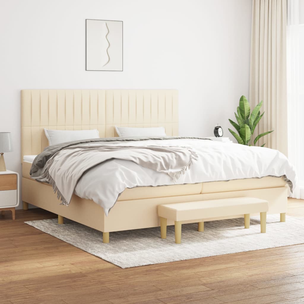 Sommier à lattes de lit avec matelas Crème 200x200 cm Tissu