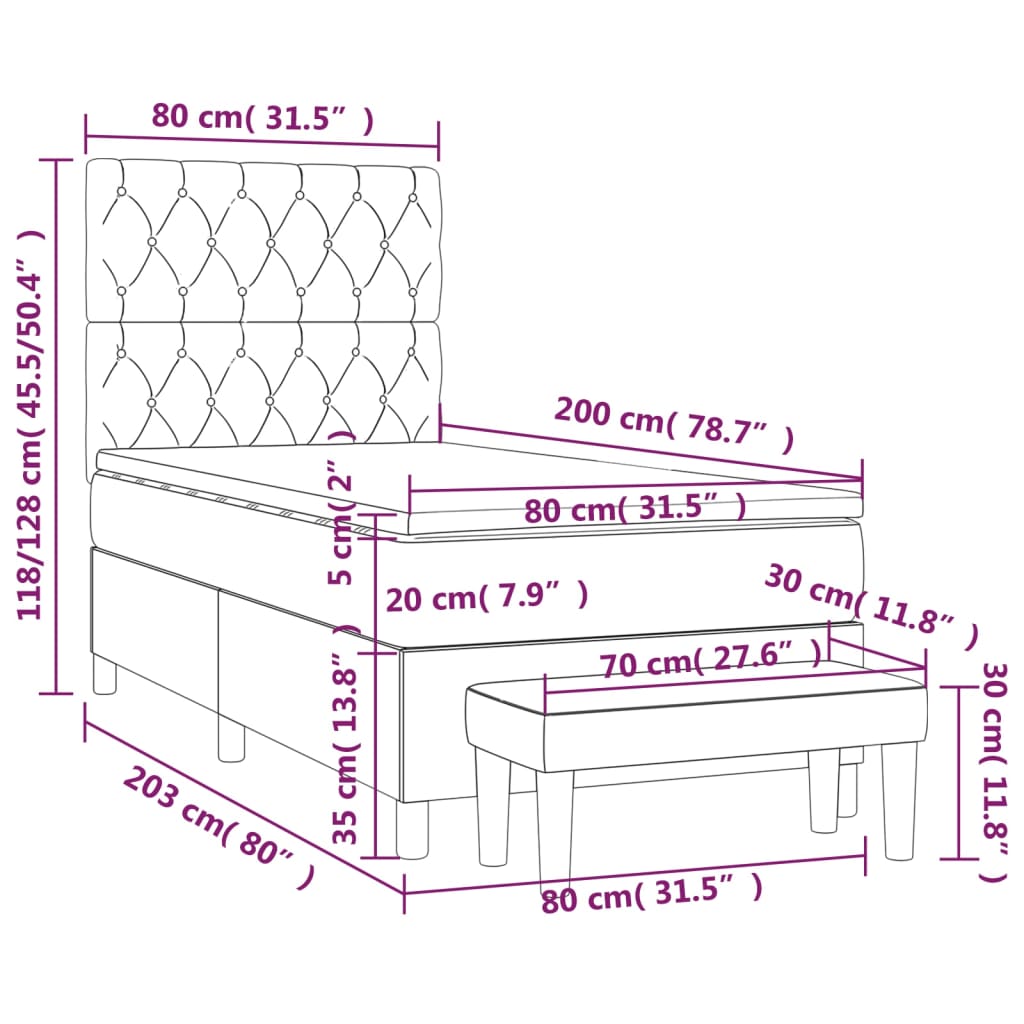 Sommier à lattes de lit avec matelas Gris clair 80x200 cm Tissu