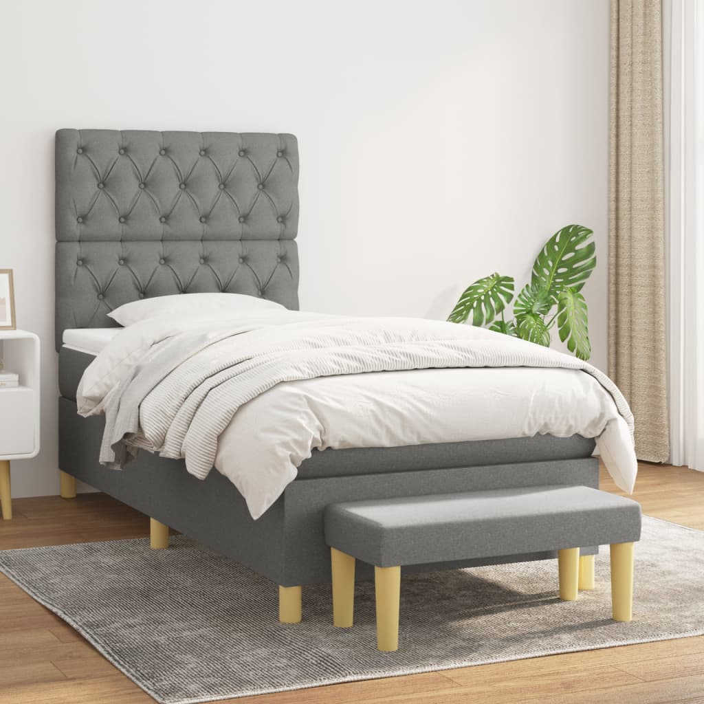 Sommier à lattes de lit avec matelas Gris foncé 80x200 cm Tissu