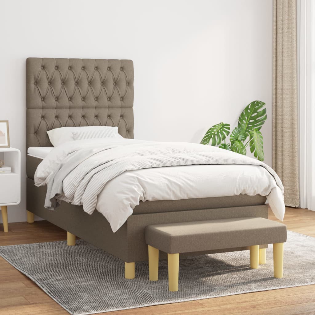 Sommier à lattes de lit avec matelas Taupe 90x190 cm Tissu