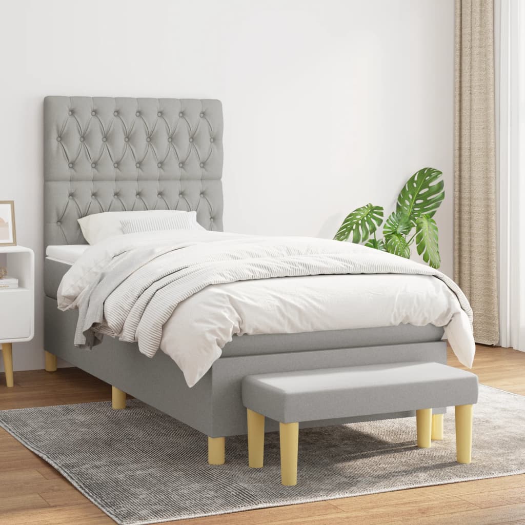 Sommier à lattes de lit avec matelas Gris clair 90x200 cm Tissu