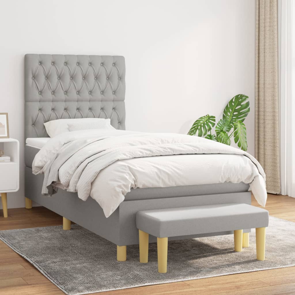 Sommier à lattes de lit avec matelas Gris clair 100x200cm Tissu