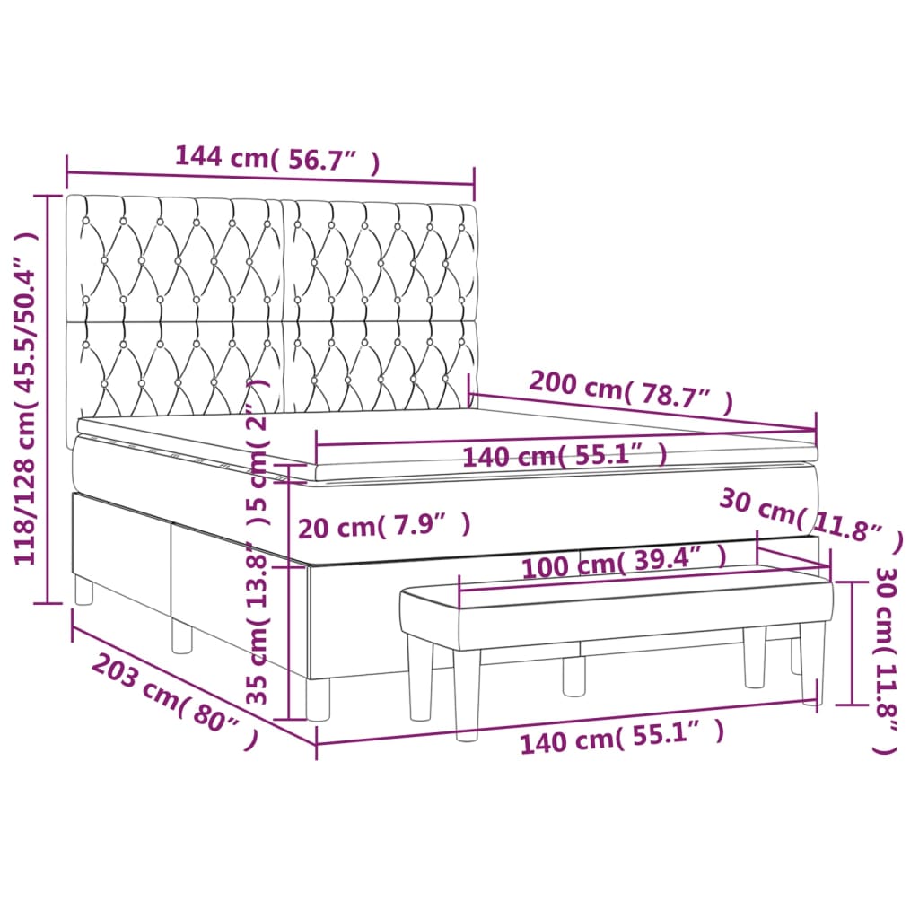 Sommier à lattes de lit avec matelas Gris clair 140x200cm Tissu