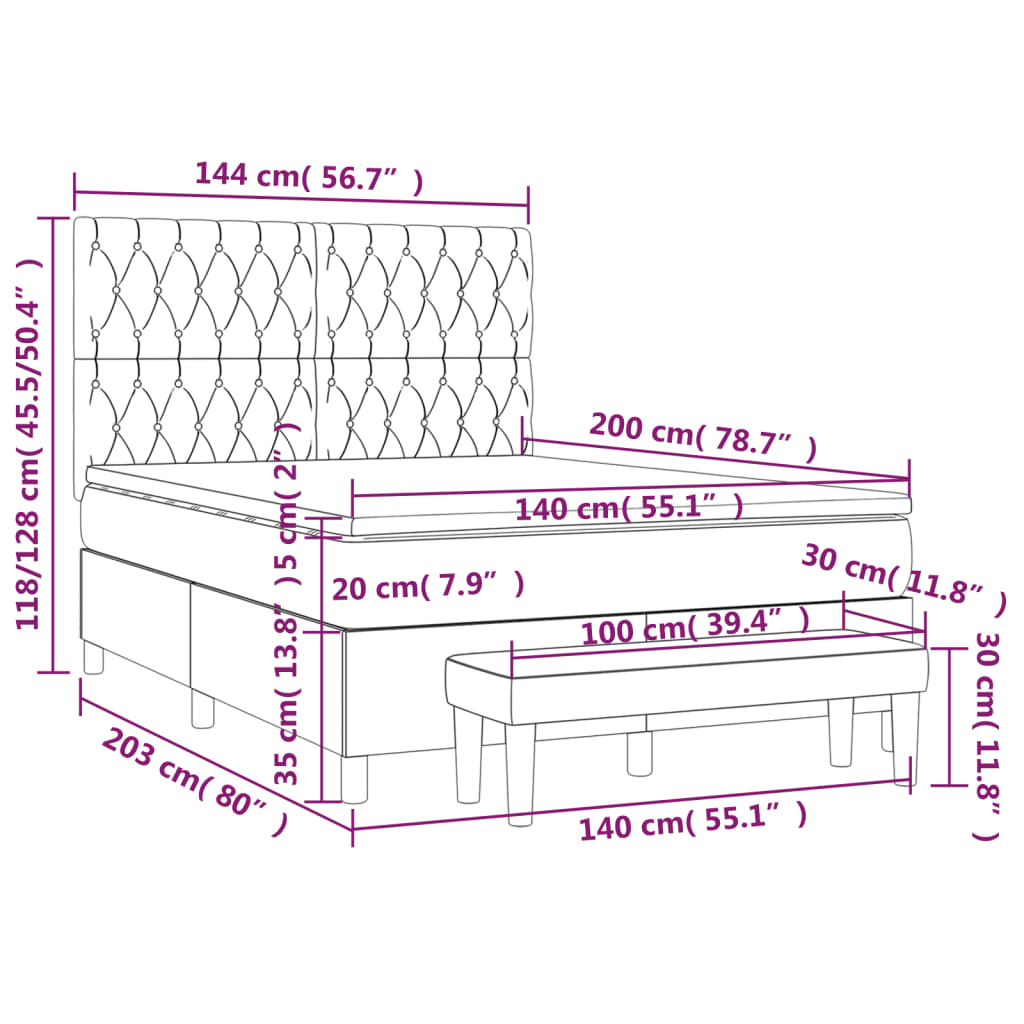 Sommier à lattes de lit avec matelas Taupe 140x200 cm Tissu