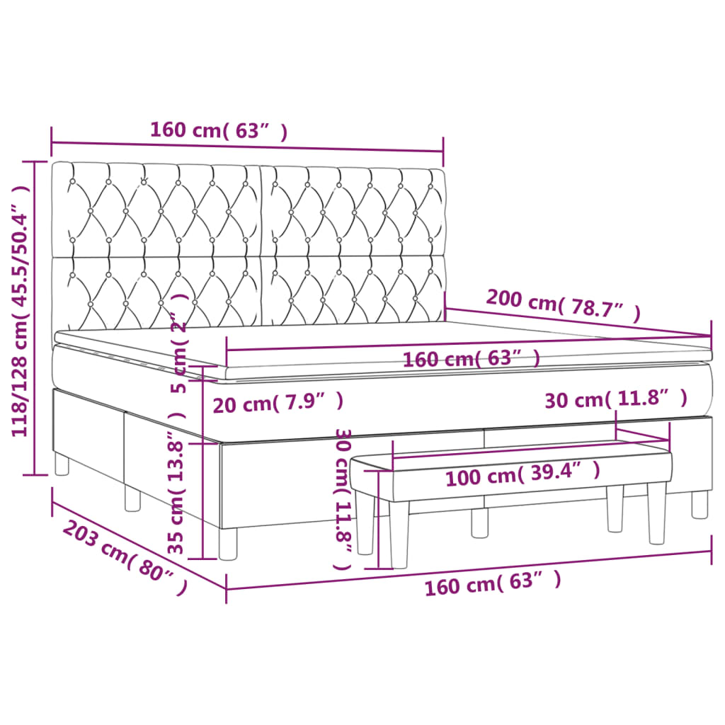 Sommier à lattes de lit avec matelas Taupe 160x200 cm Tissu