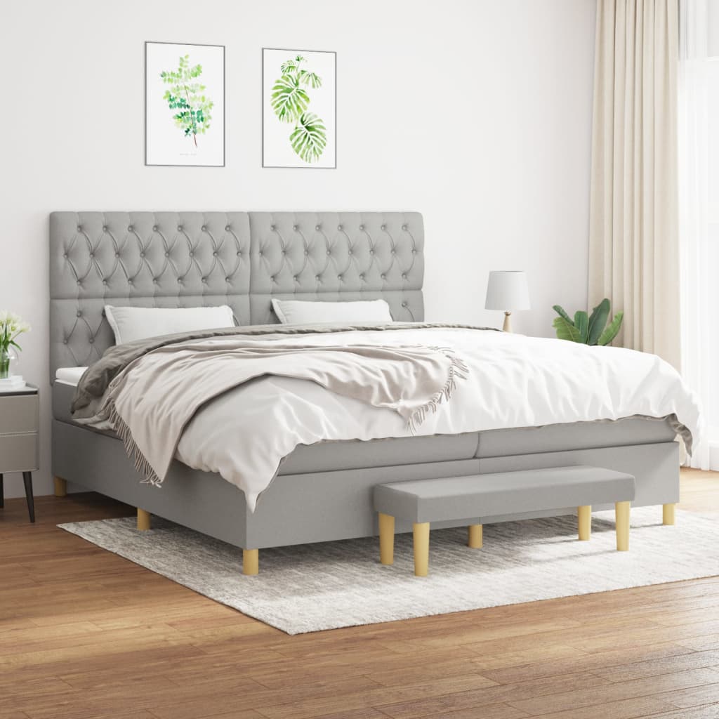 Sommier à lattes de lit avec matelas Gris clair 200x200cm Tissu