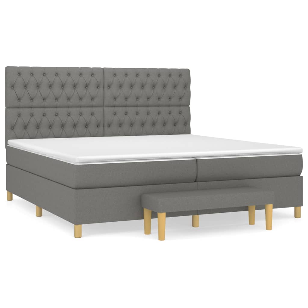 Sommier à lattes de lit avec matelas Gris foncé 200x200cm Tissu