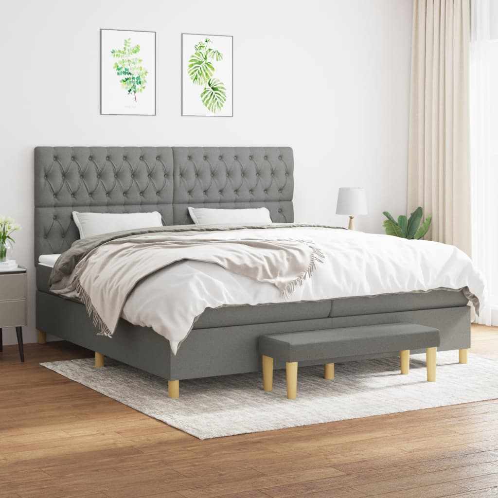 Sommier à lattes de lit avec matelas Gris foncé 200x200cm Tissu