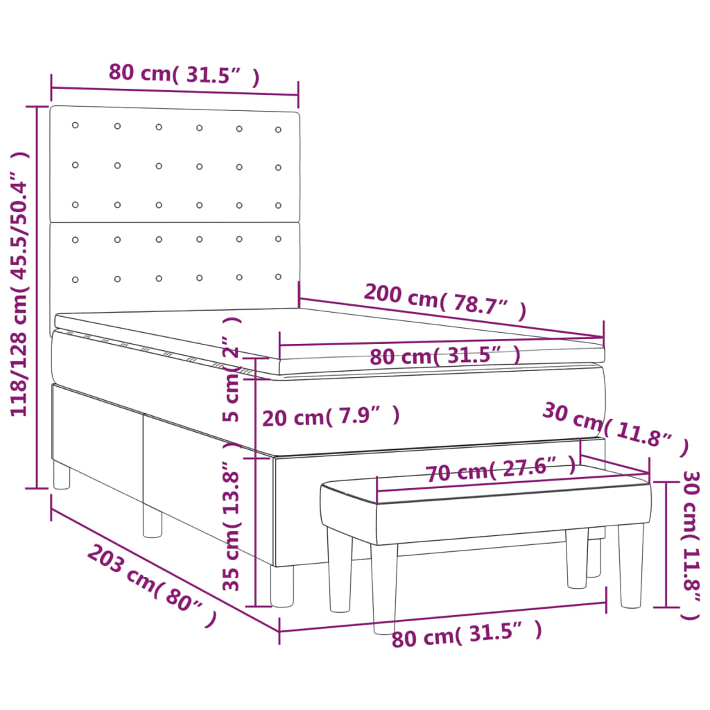 Sommier à lattes de lit avec matelas Gris foncé 80x200 cm Tissu