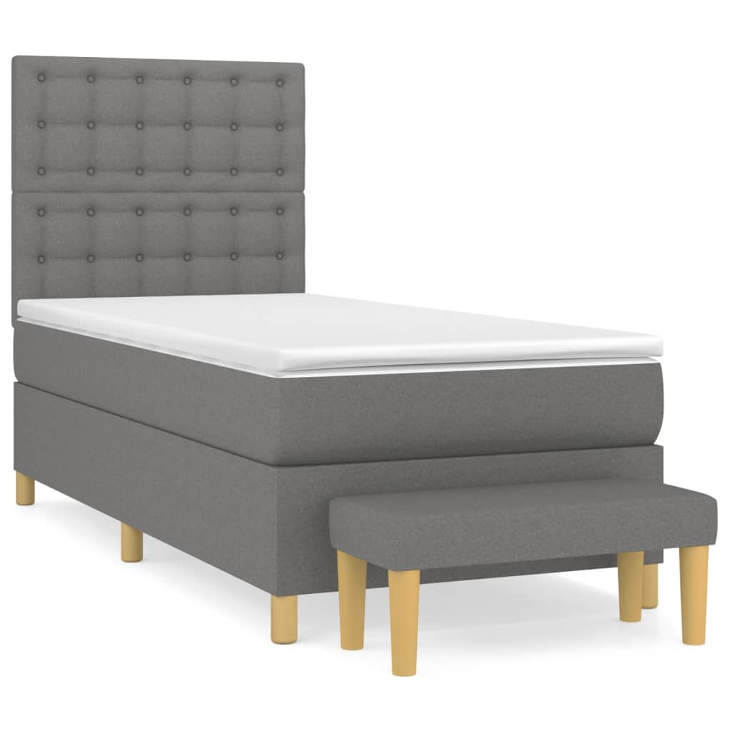 Sommier à lattes de lit avec matelas Gris foncé 90x200 cm Tissu