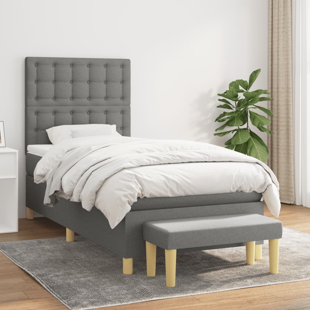 Sommier à lattes de lit avec matelas Gris foncé 90x200 cm Tissu